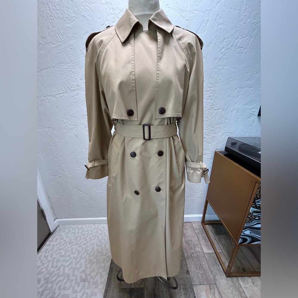 Etienne Aigner Beige Double-Breasted Belted Trench Coat